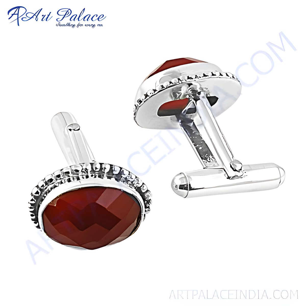 Silver cufflinks with oval shaped carnelian gemstones, perfect for formal occasions and gifting