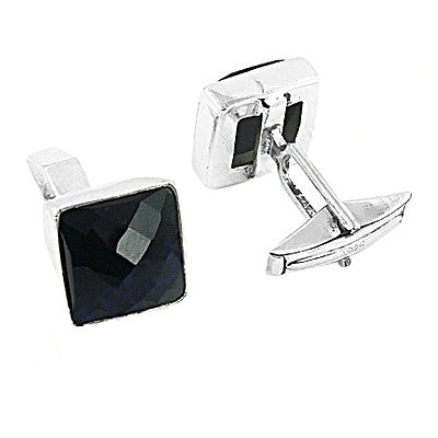 Silver onyx cufflinks for men | square gemstone | gift