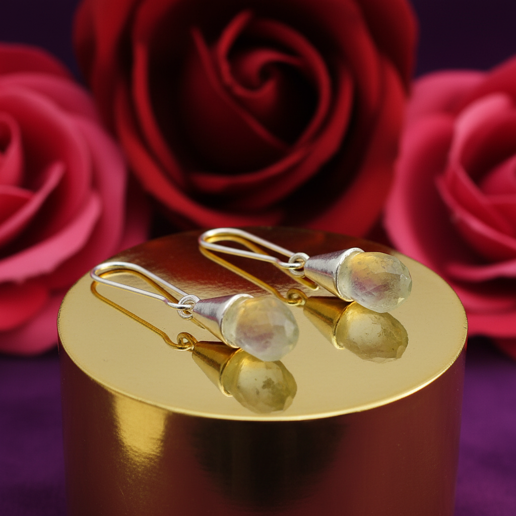 Silver Teardrop Earrings with Gemstone | Dangle Earrings for Women