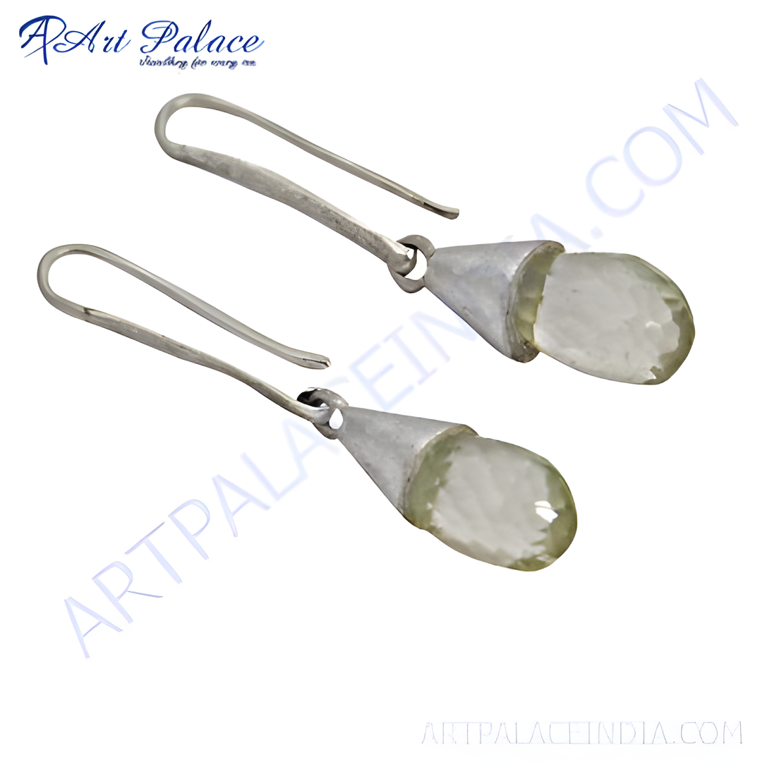 Sterling silver dangle earrings with teardrop-shaped gemstones, perfect for any occasion.