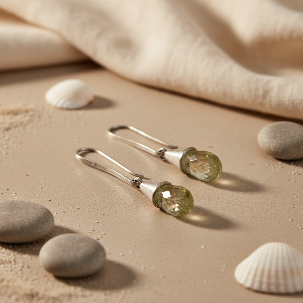 Silver Teardrop Earrings with Gemstone | Dangle Earrings for Women