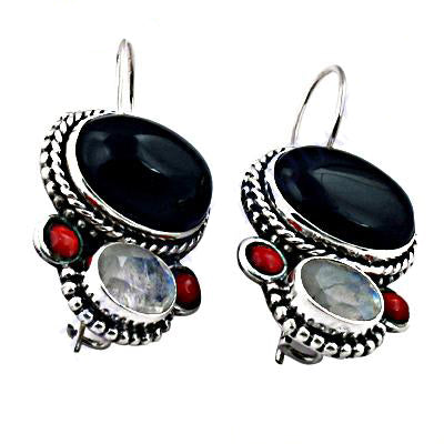 925 silver onyx & moonstone earrings for women | gemstone jewelry