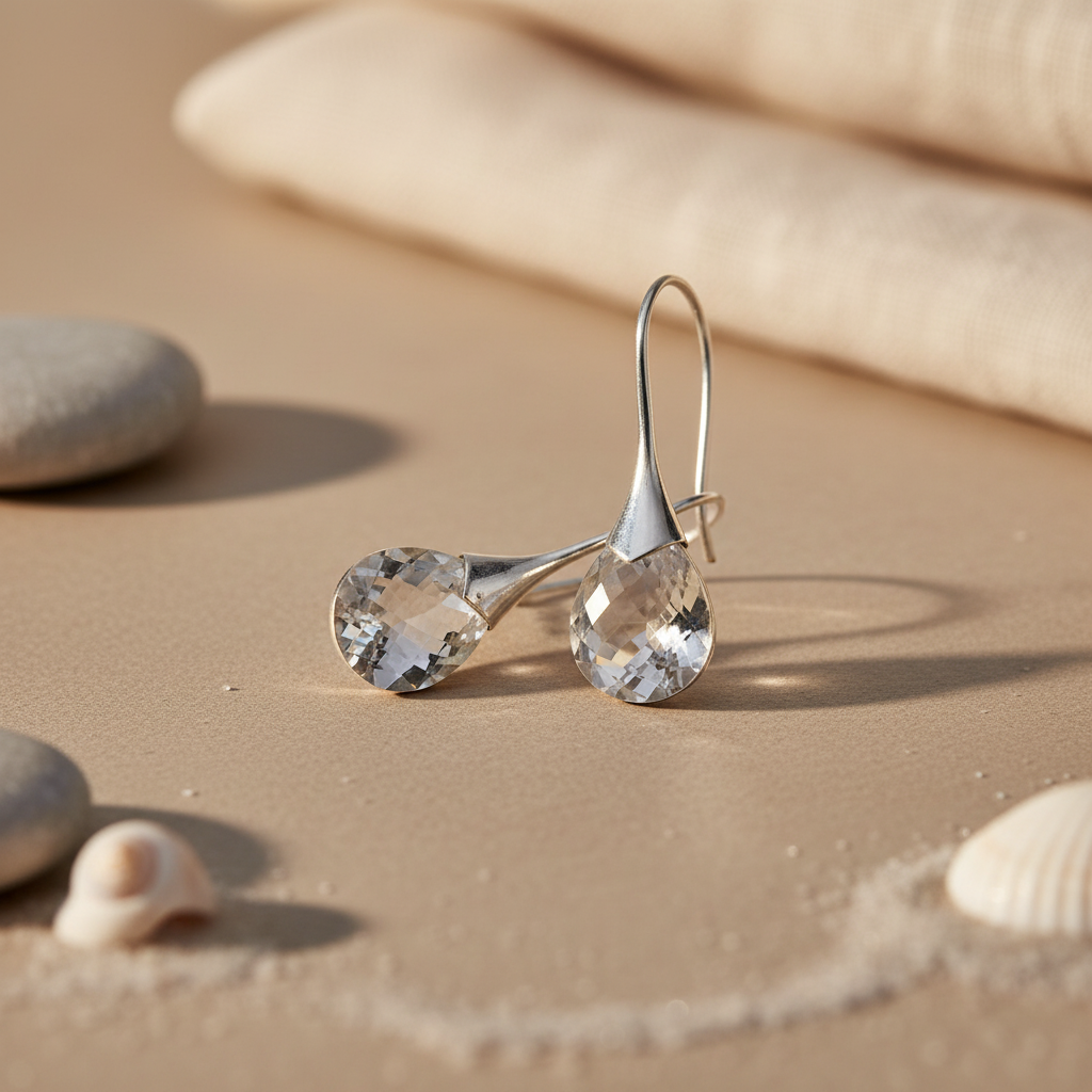 Silver Clear Crystal Drop Earrings for Women | Dangle Earrings