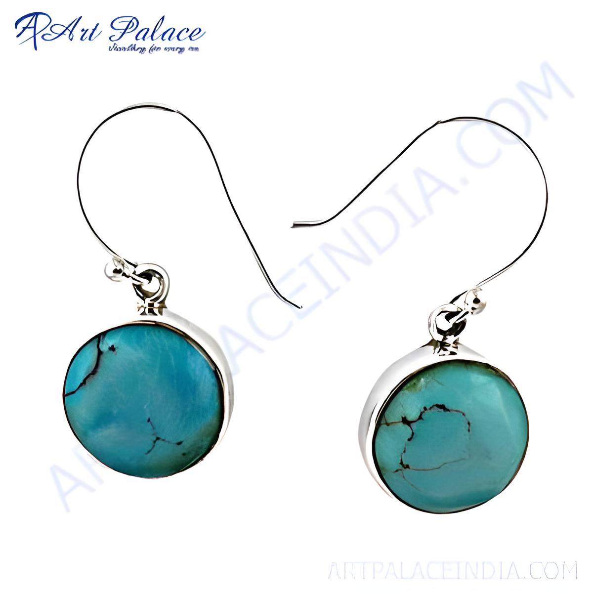 925 sterling silver dangle earrings with round turquoise gemstones, turquoise and silver earrings