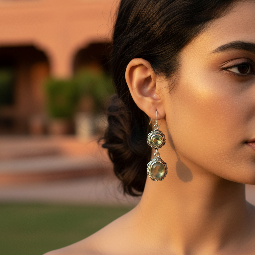 925 Silver Prehnite Dangle Earrings for Women | Gemstone Jewelry