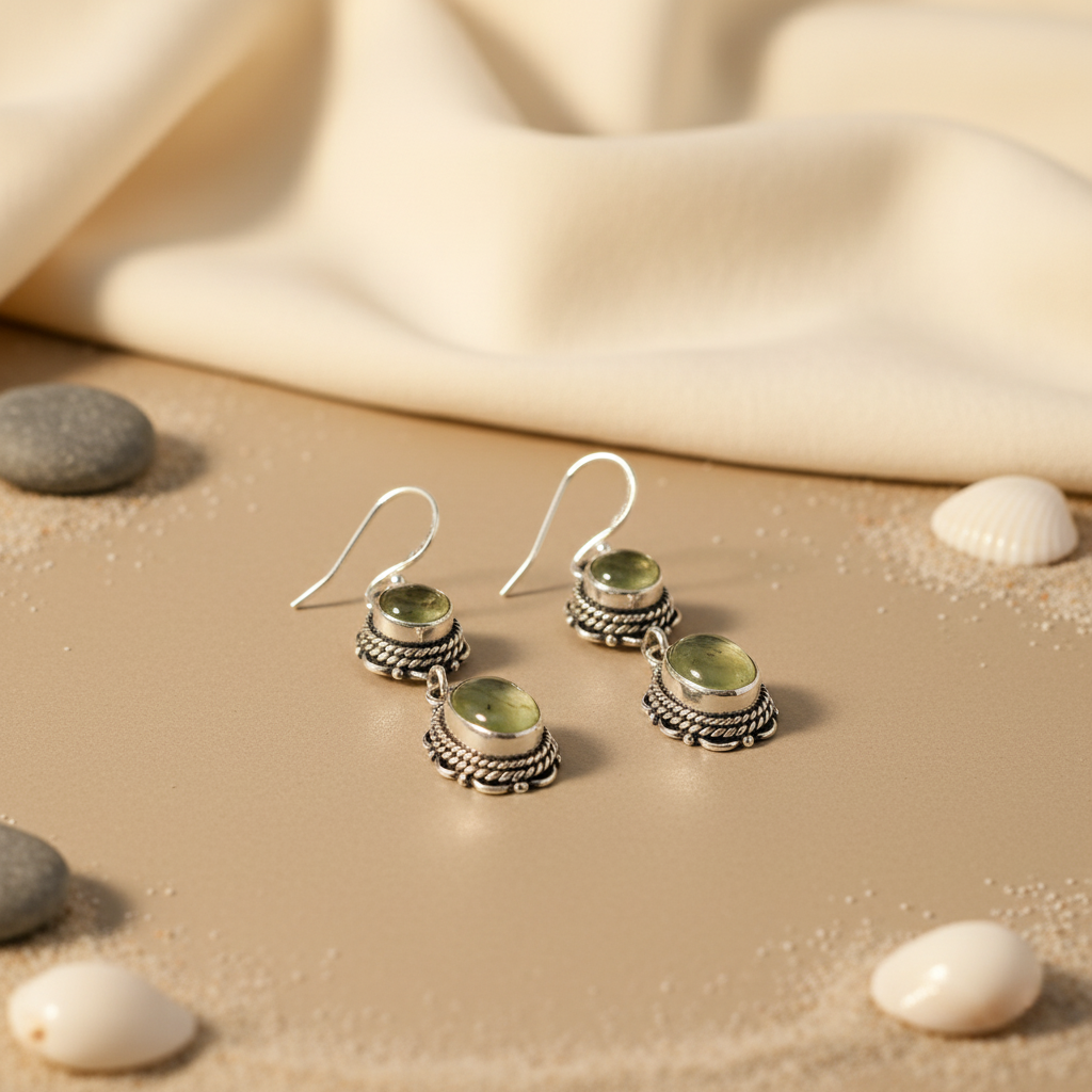 925 Silver Prehnite Dangle Earrings for Women | Gemstone Jewelry