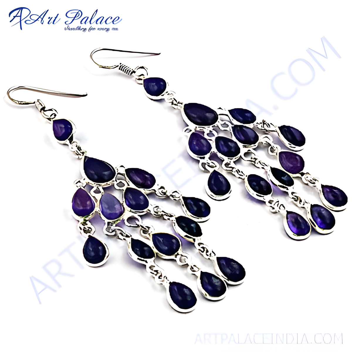 925 sterling silver amethyst chandelier earrings, featuring teardrop shaped purple gemstones