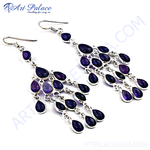 Load image into Gallery viewer, 925 sterling silver amethyst chandelier earrings, featuring teardrop-shaped purple gemstones.
