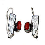 将图像加载到图库查看器中， Silver Pearl &amp; Red Coral Earrings for Women | Statement Jewelry
