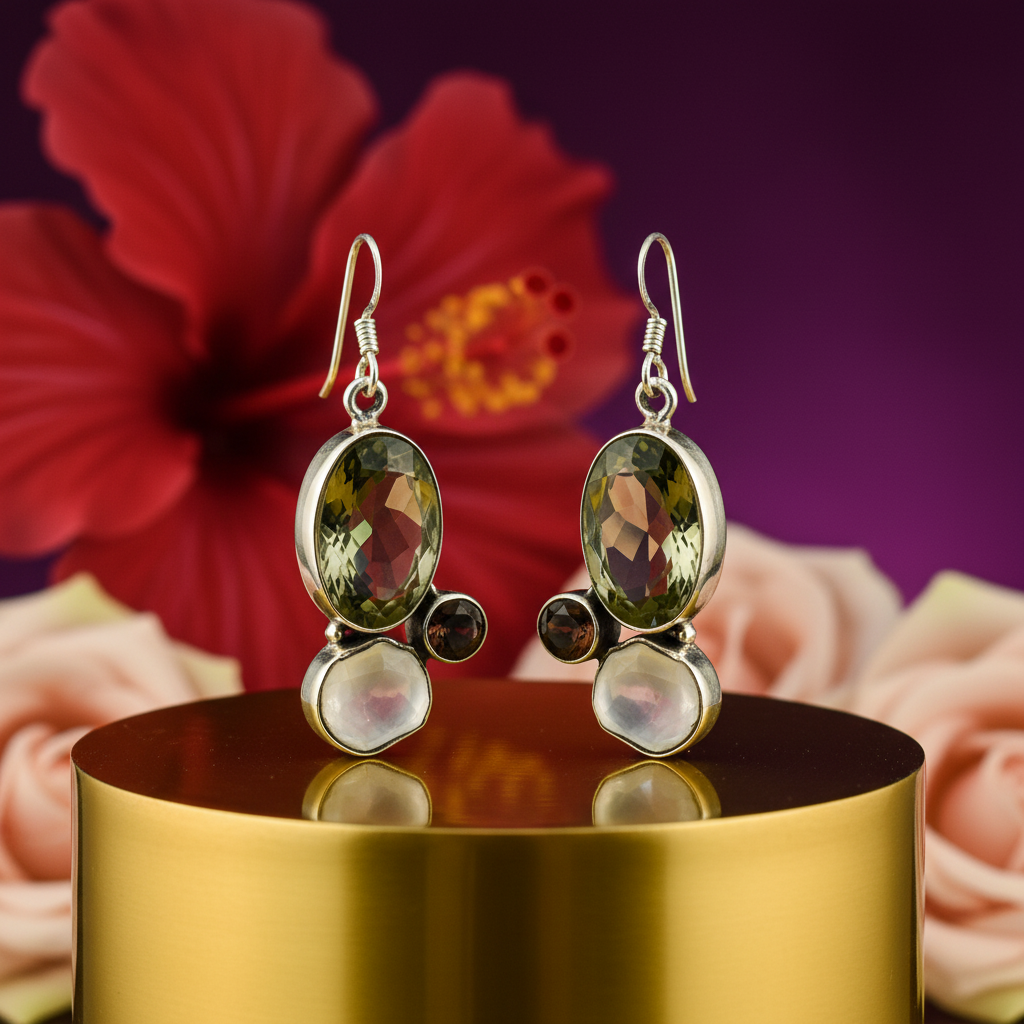 925 silver green amethyst earrings for women | daily wear