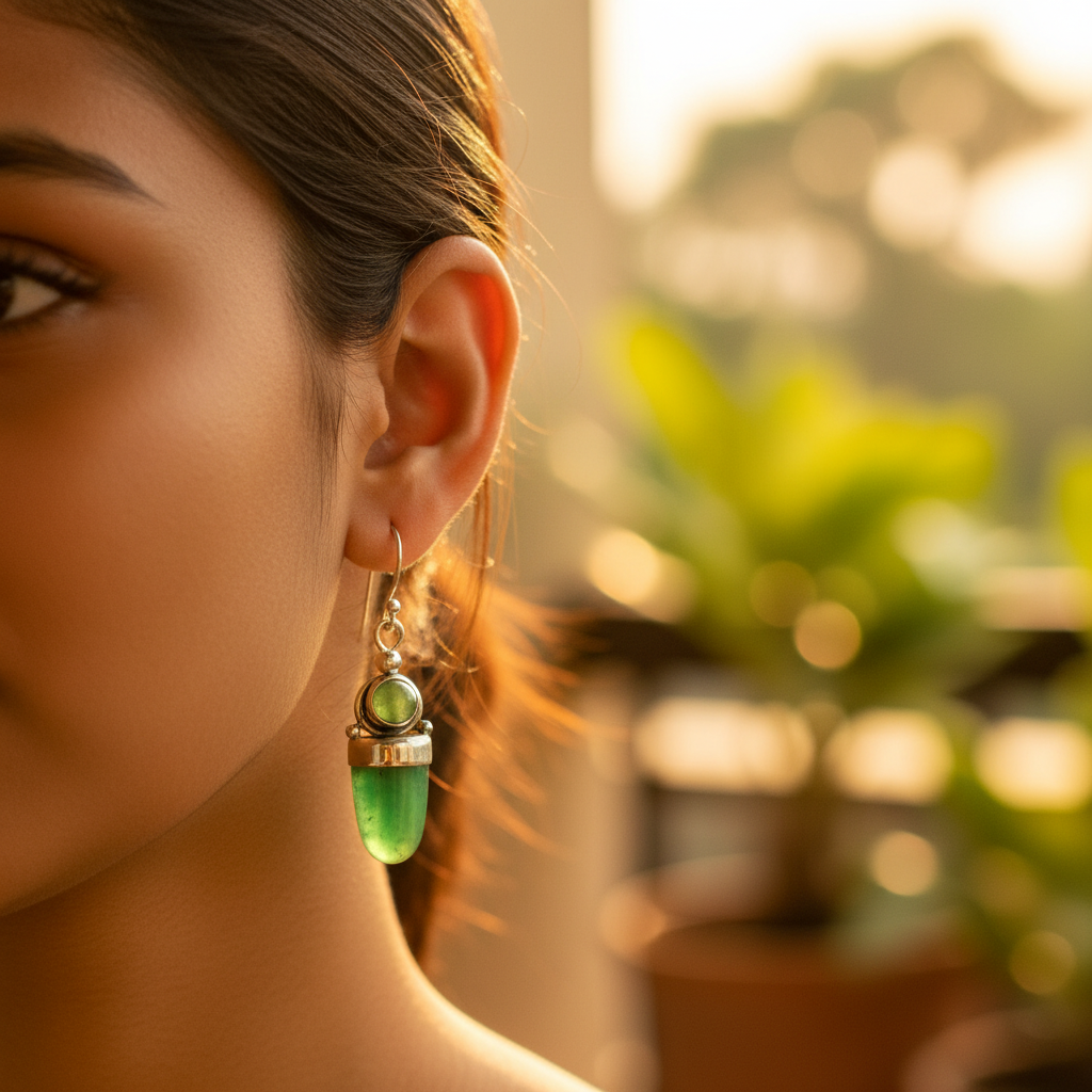 925 Silver Green Stone Drop Earrings | Women's Jewelry Gift
