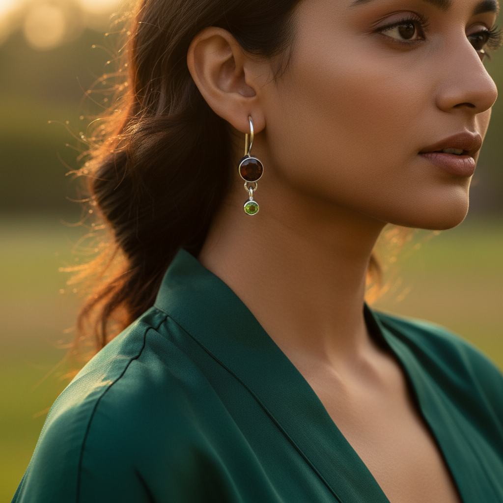 925 Silver Garnet & Peridot Drop Earrings for Women | Gift