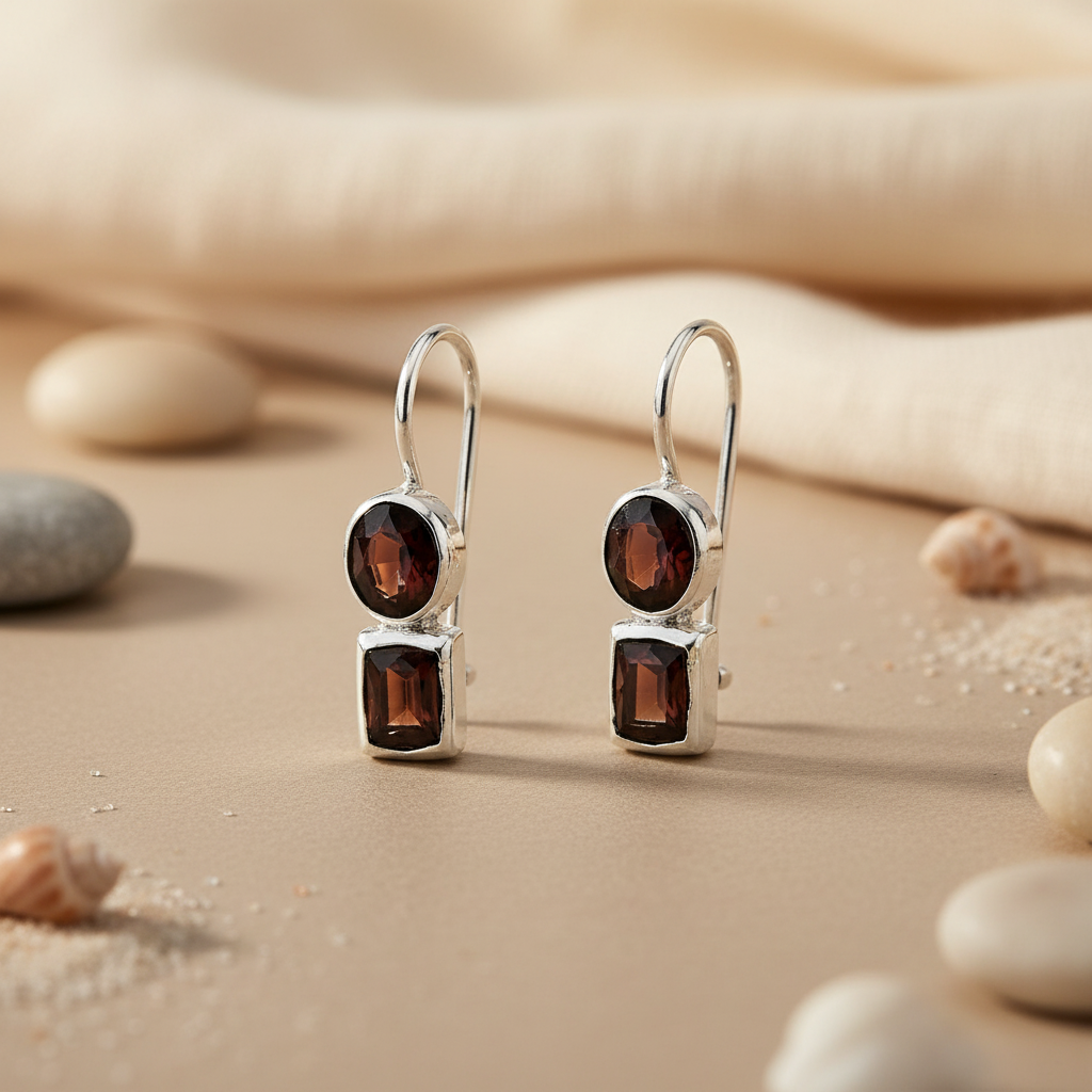 925 Silver Garnet Drop Earrings for Women | Gemstone Jewelry