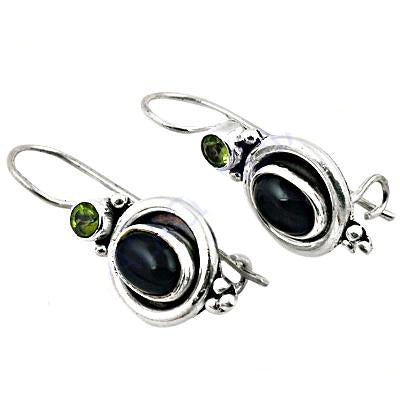 925 sterling silver black onyx & peridot earrings for women