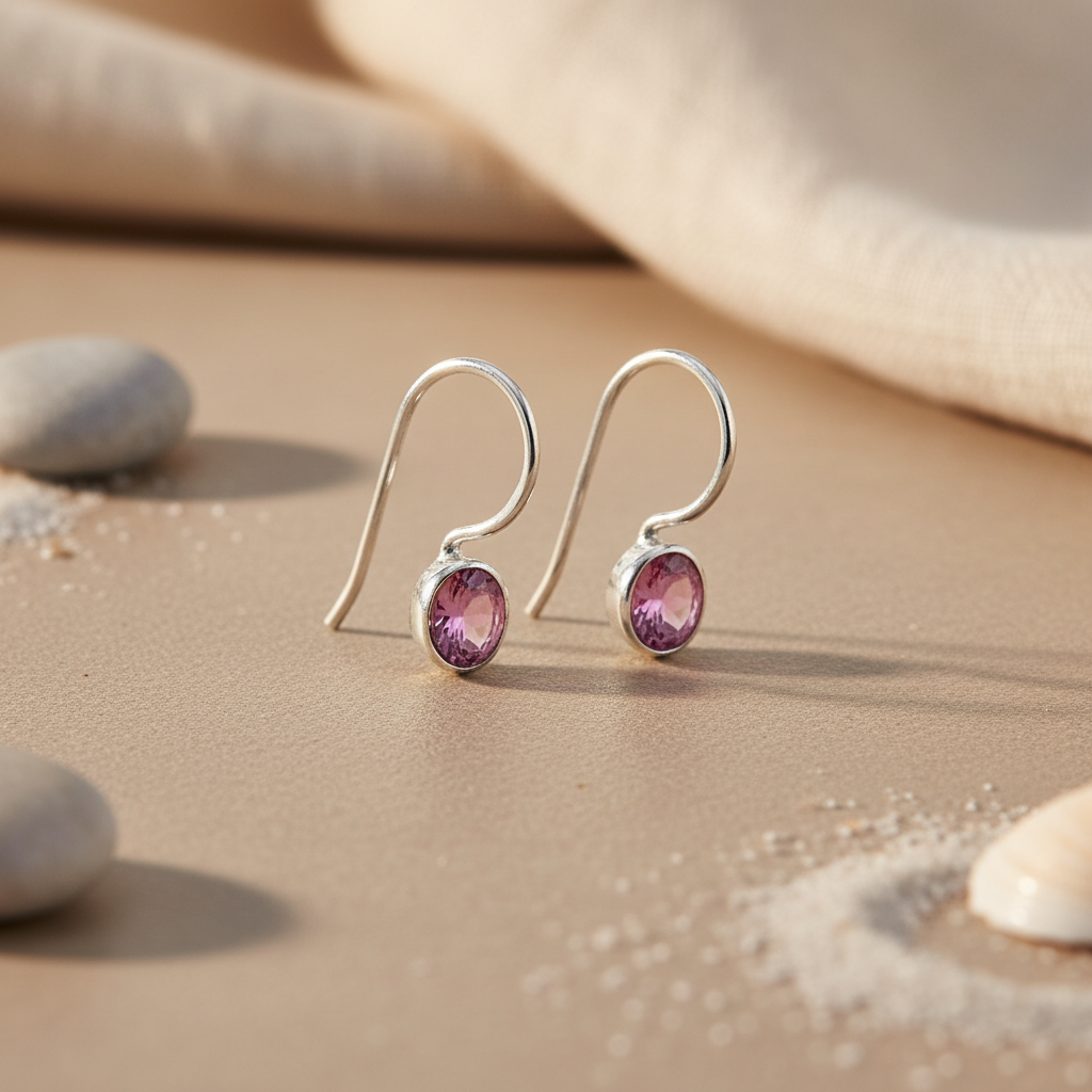 925 Silver Pink Topaz Earrings for Women | Gemstone Jewelry