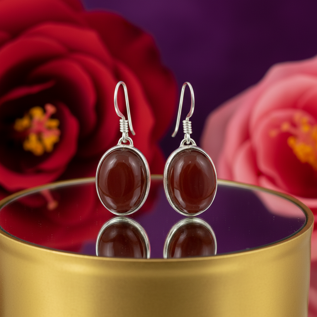 925 Silver Carnelian Drop Earrings for Women | Daily Wear Gift