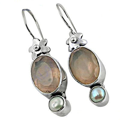 925 silver moonstone & pearl drop earrings for women | gift