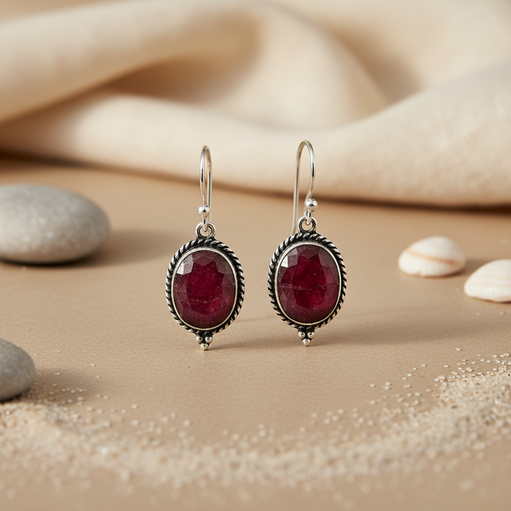 Ruby Earrings in 925 Silver | Gemstone Jewelry for Women