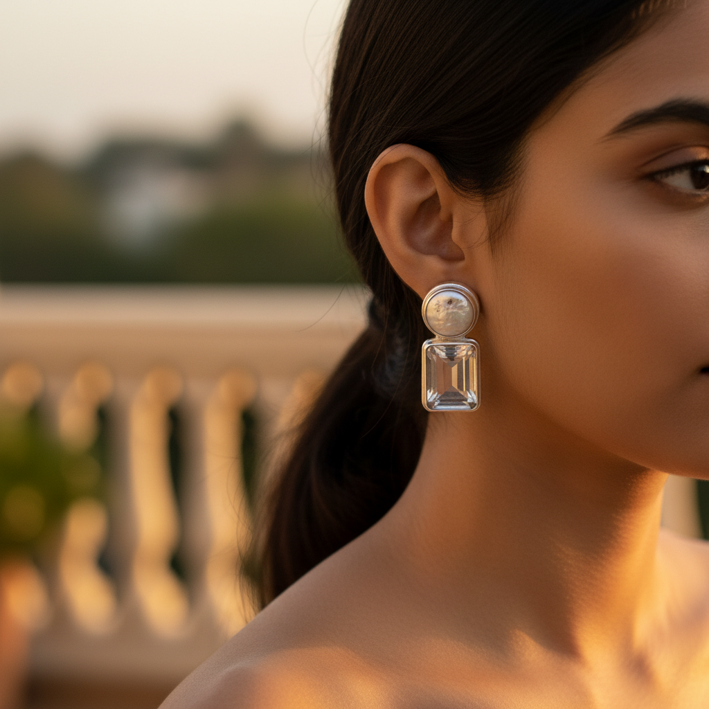 925 Silver Pearl & Quartz Earrings | Women's Elegant Jewelry