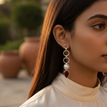 Load image into Gallery viewer, 925 Silver Pearl &amp; Red Gemstone Earrings for Women
