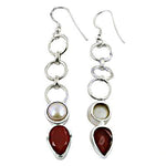 Load image into Gallery viewer, 925 Silver Pearl &amp; Red Gemstone Earrings for Women
