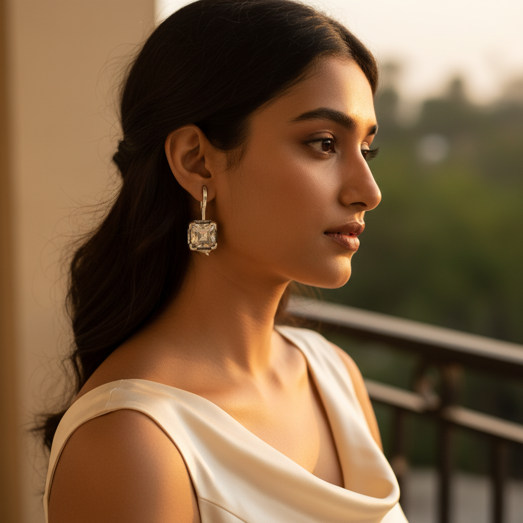 925 Silver Square Cut Earrings | Women's Daily Wear Jewelry