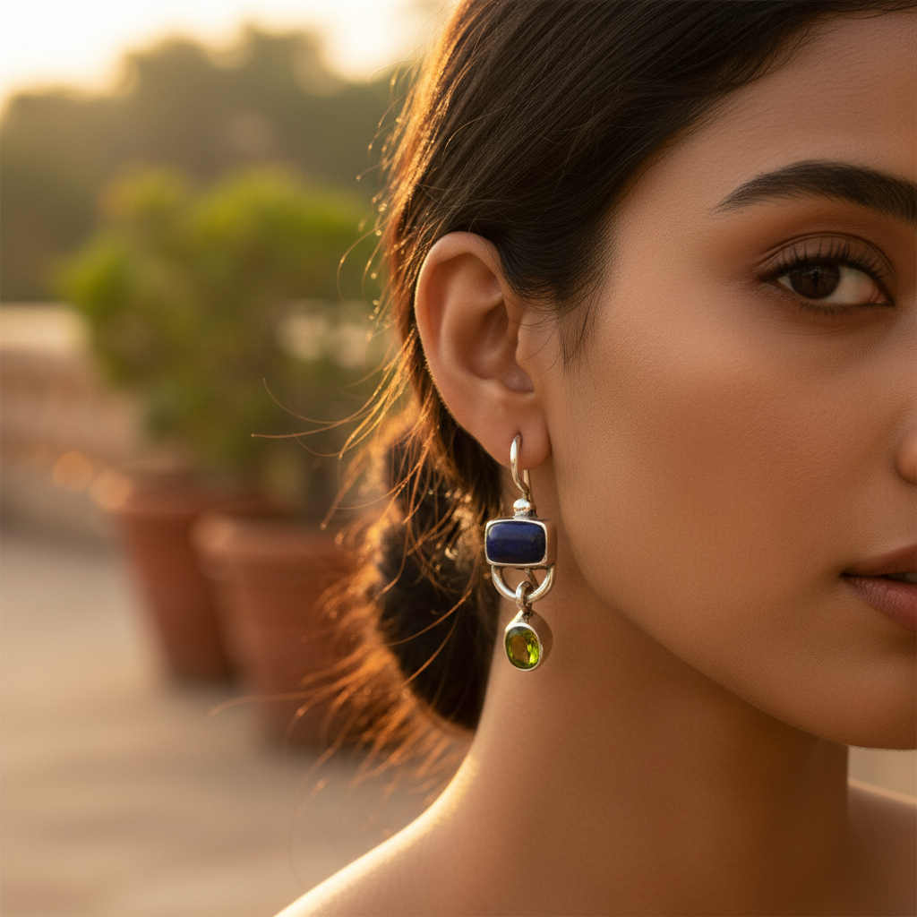 925 Silver Peridot & Lapis Earrings for Women | Dangle Earrings