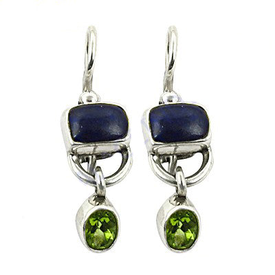 925 silver peridot & lapis earrings for women | dangle earrings