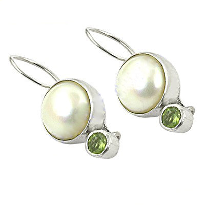 925 silver pearl & peridot drop earrings for women | gift