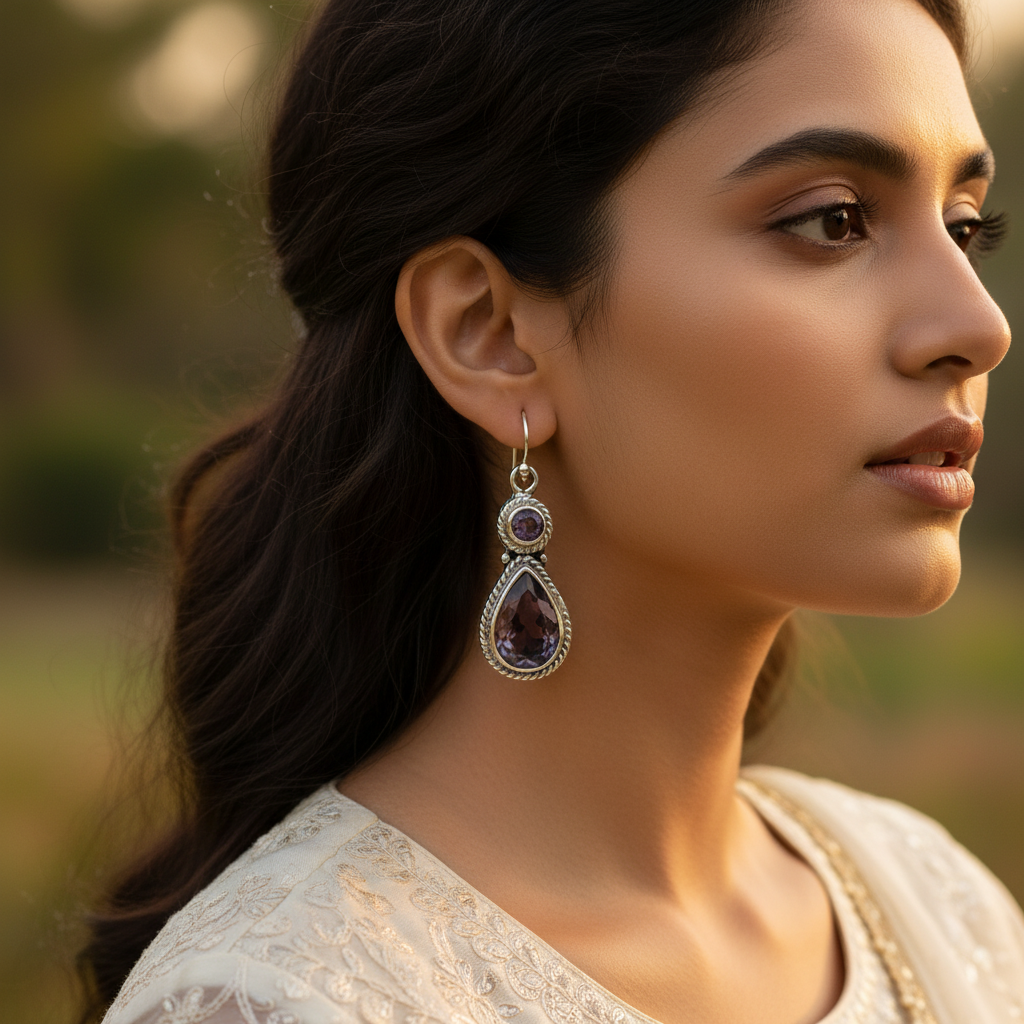 925 silver amethyst drop earrings for women | gemstone jewelry