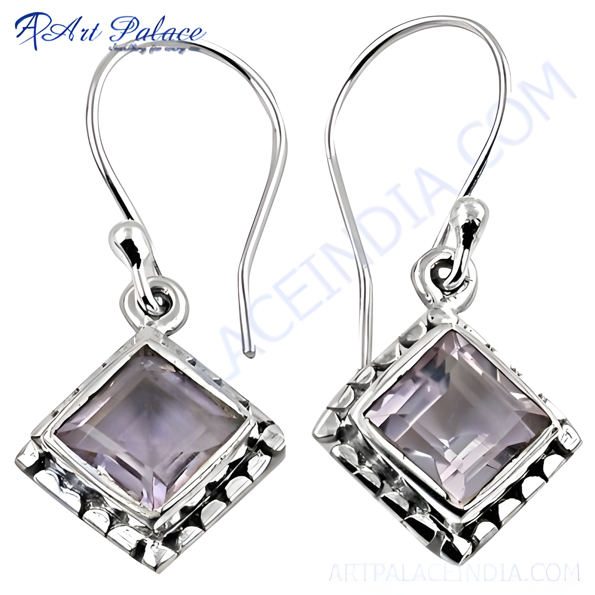 925 sterling silver drop earrings with square amethyst gemstones for women