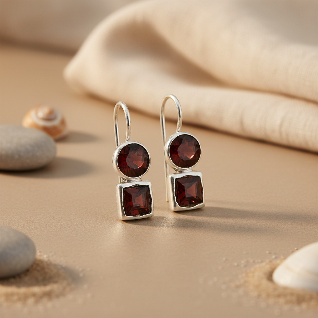 925 Silver Garnet Drop Earrings for Women | Gemstone Jewelry