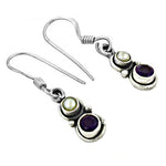 将图像加载到图库查看器中， 925 Silver Amethyst &amp; Pearl Drop Earrings for Women
