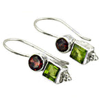 将图像加载到图库查看器中， 925 Silver Peridot &amp; Garnet Drop Earrings for Women

