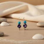 将图像加载到图库查看器中， 925 Silver Turquoise &amp; Amethyst Drop Earrings for Women
