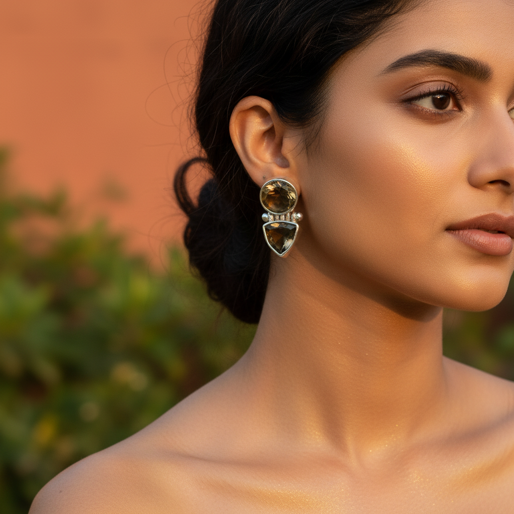 925 Silver Smoky Quartz Earrings for Women | Gemstone Jewelry