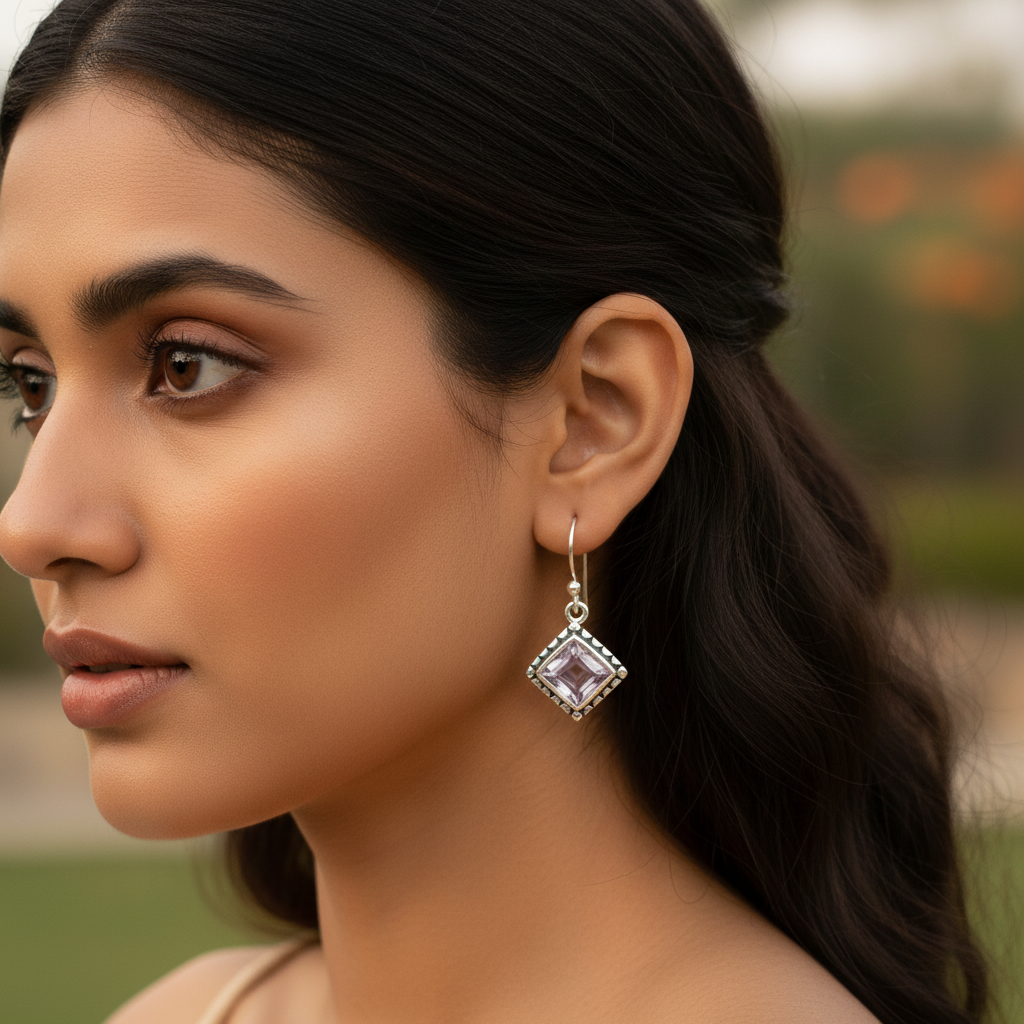 925 Silver Amethyst Drop Earrings for Women | Gemstone Jewelry