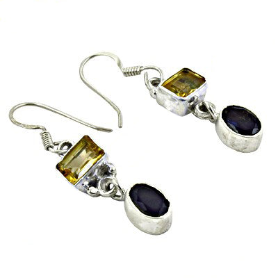 925 Silver Citrine & Onyx Drop Earrings | Gemstone Jewelry