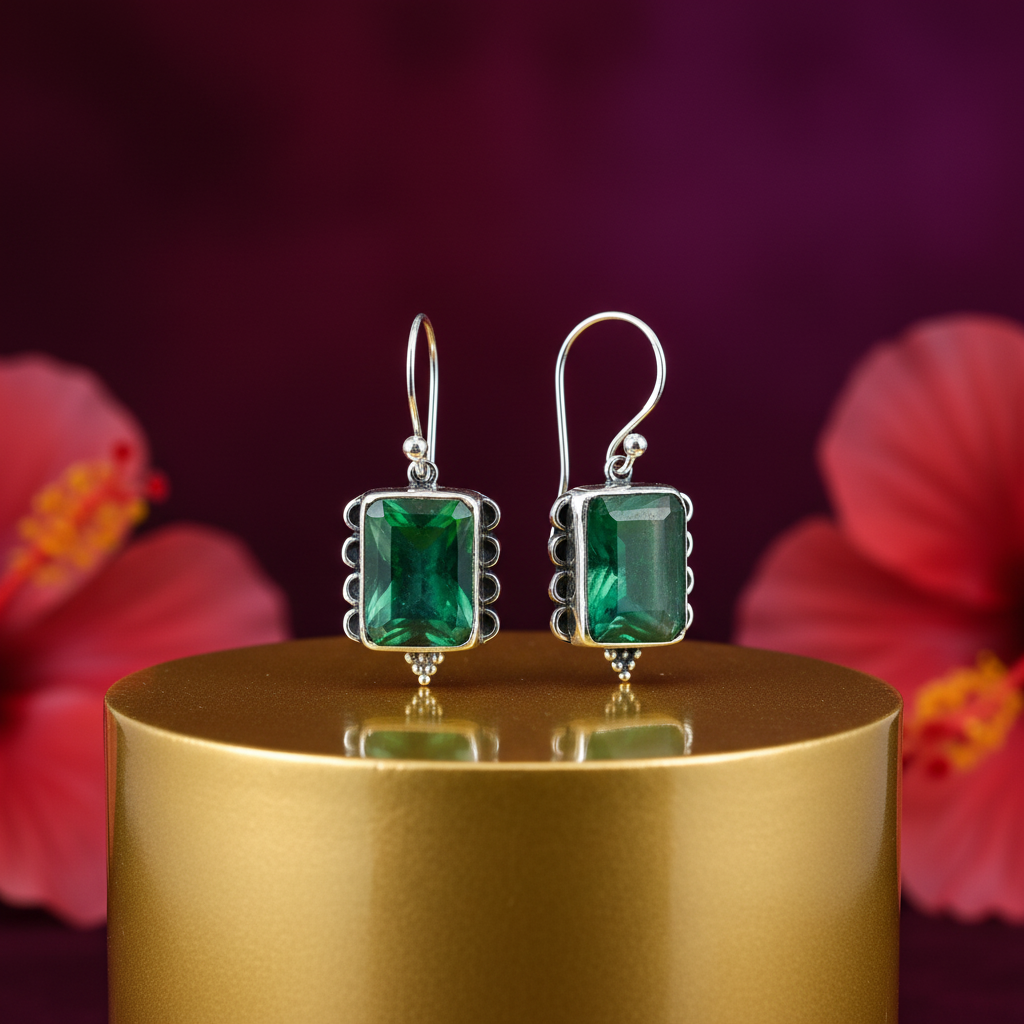 Emerald earrings in 925 sterling silver for women | gift