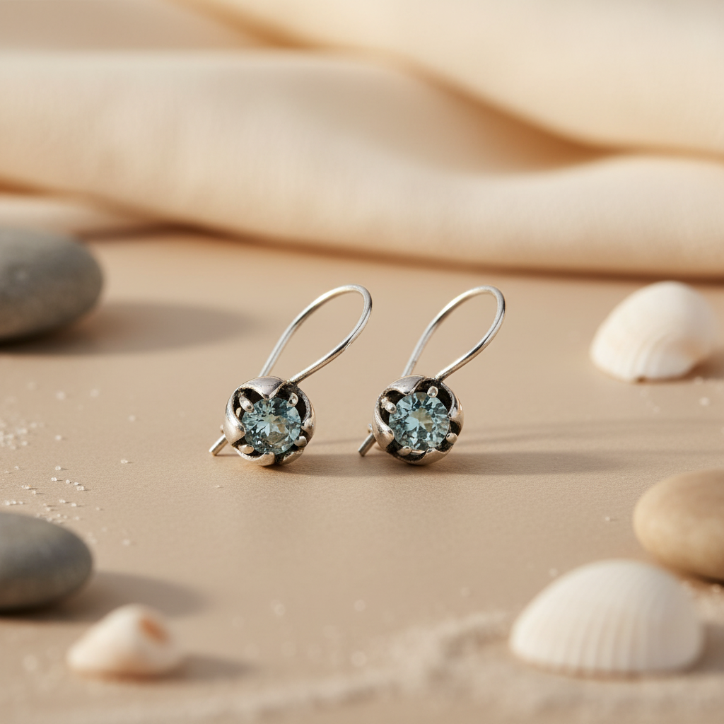 925 Silver Blue Topaz Earrings | Flower Dangle Earrings for Women