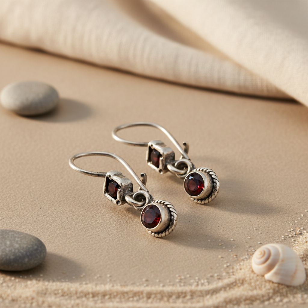 925 Silver Garnet Drop Earrings for Women | Gemstone Jewelry