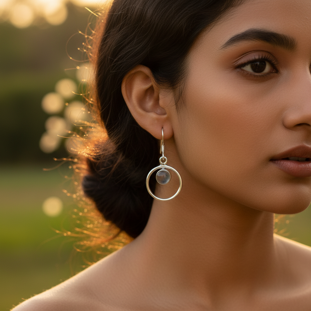 925 Silver Moonstone Hoop Earrings for Women | Dangle Earrings