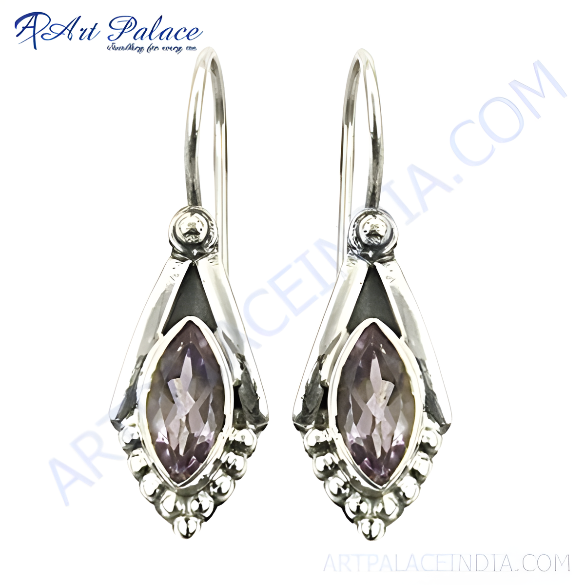925 sterling silver drop earrings featuring oval cut purple amethyst gemstones for women