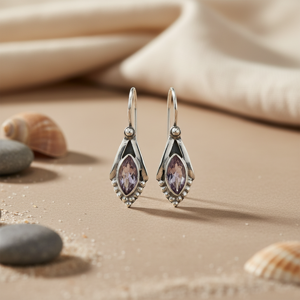 925 Silver Amethyst Drop Earrings for Women | Gemstone Jewelry