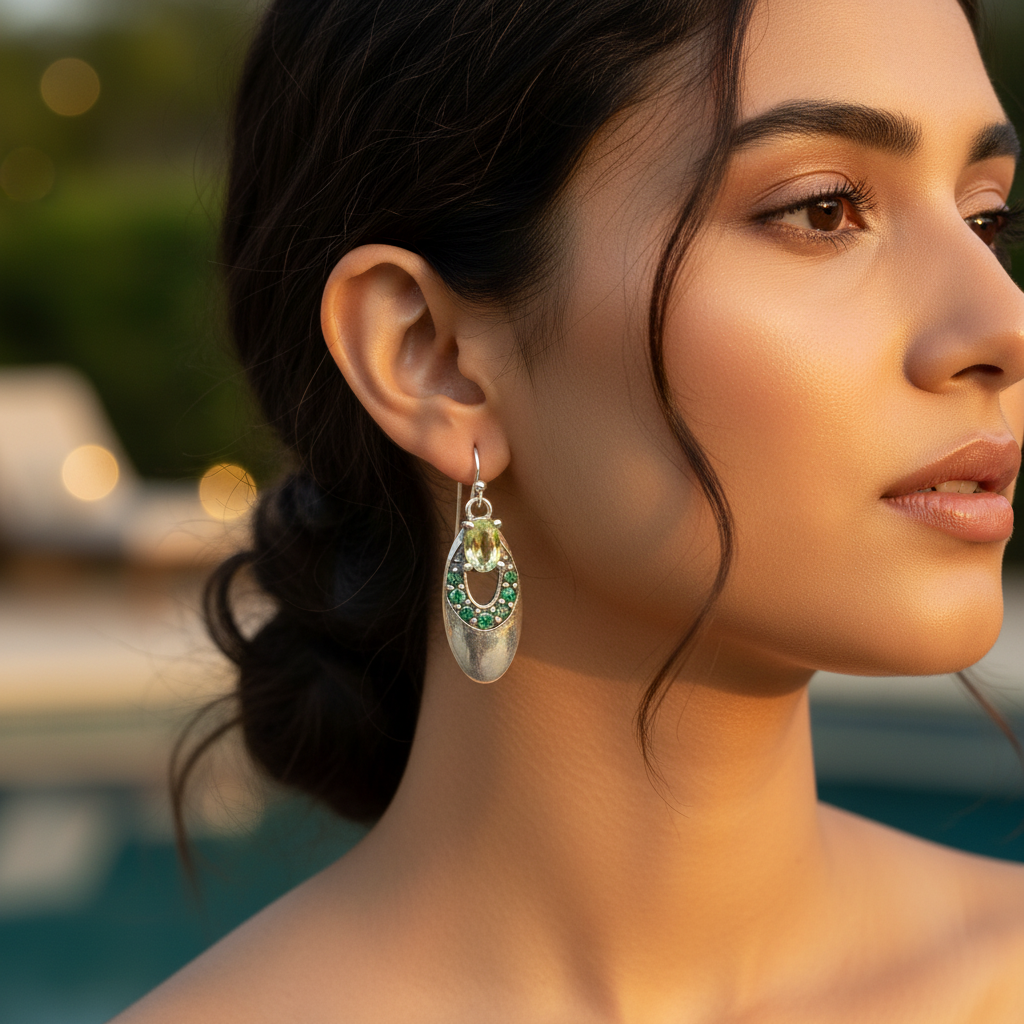 925 Silver Peridot Drop Earrings for Women | Gemstone Jewelry