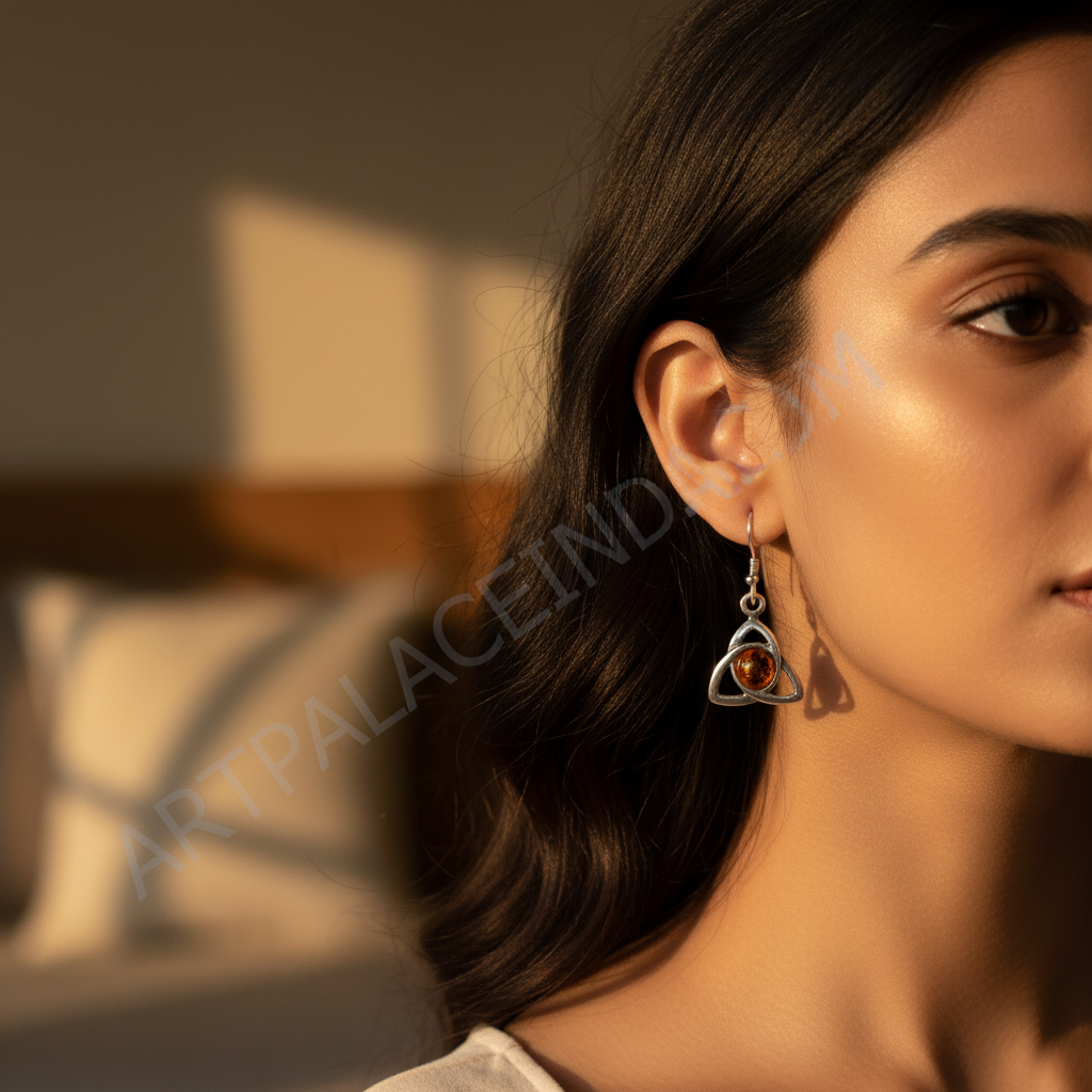 925 Silver Amber Celtic Knot Earrings for Women | Gift