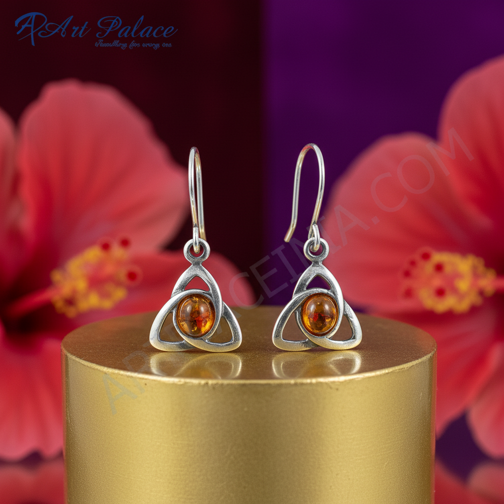 925 silver amber celtic knot earrings for women | gift