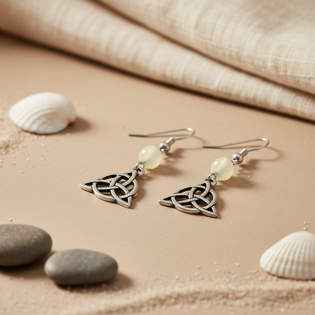 Silver Celtic Knot Earrings with Pearl Beads | Women's Jewelry