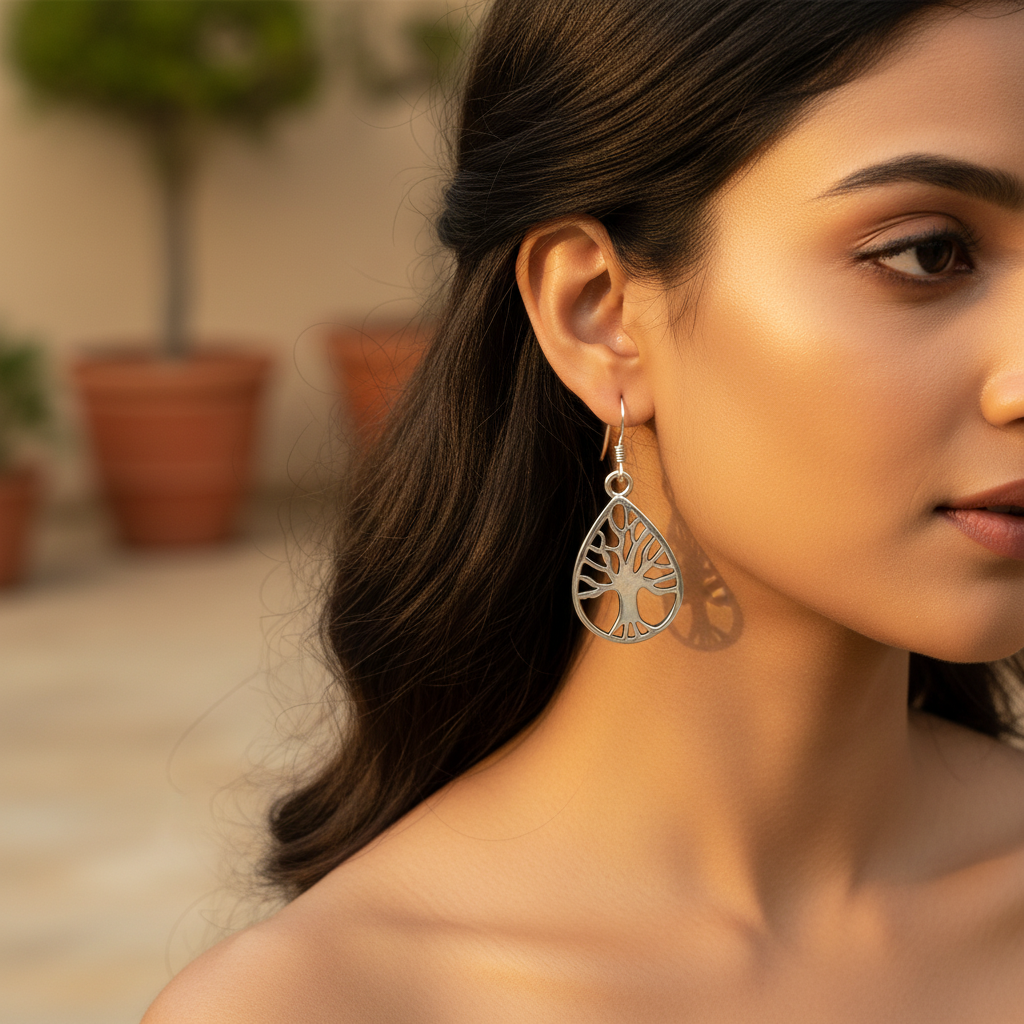 925纯银生命之树耳环 | 水滴形吊坠耳环