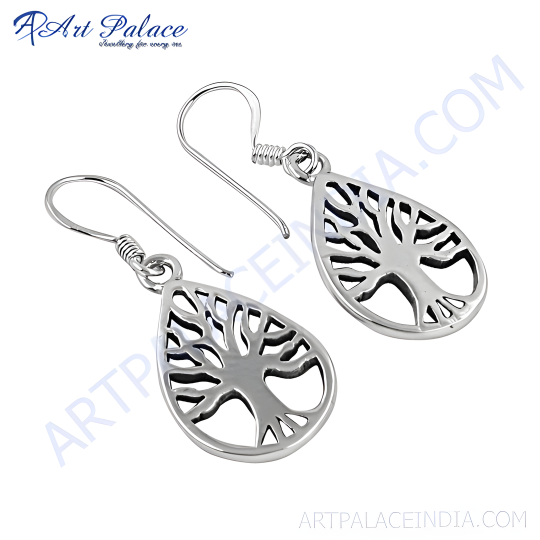925 sterling silver teardrop dangle earrings with Tree of Life design, a beautiful silver earring.